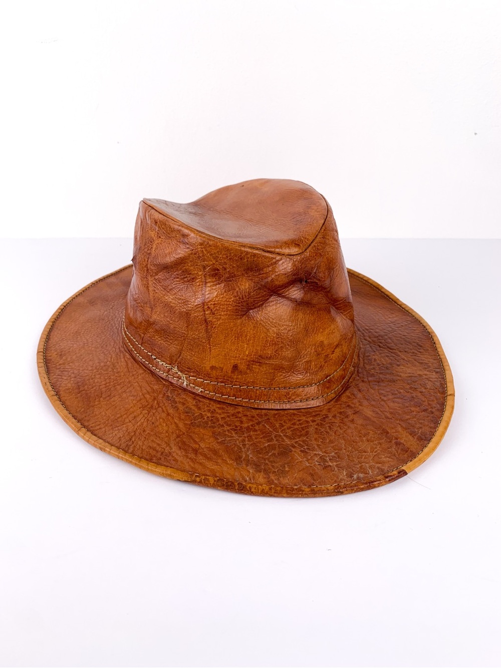 Vintage leather western hat distressed genuine leather cowboy hat handmade boho